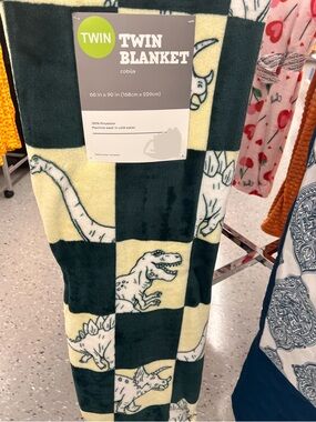 Twin Dinosaur Plush Blanket - Green & Cream Twin Blanket